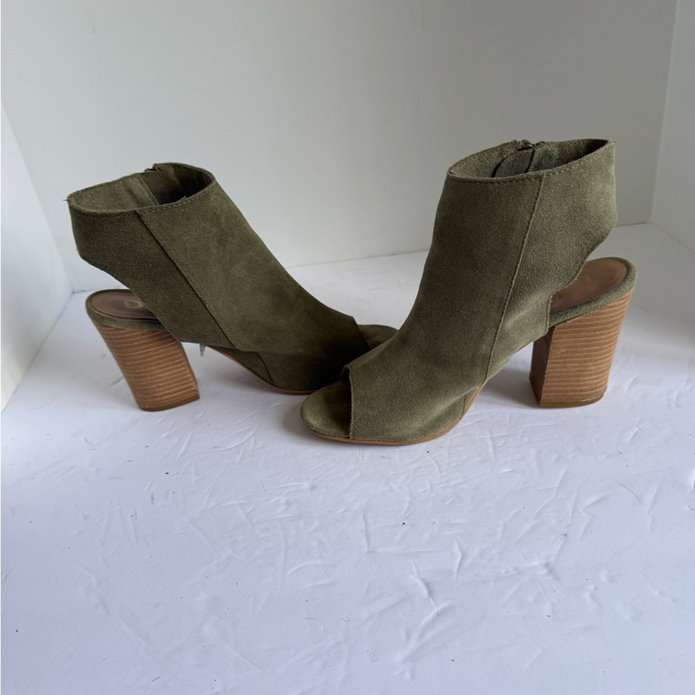 DIBA Zora Side Zip Peep Toe Heel Green Suede Booties size 8.5 - Picture 8 of 13